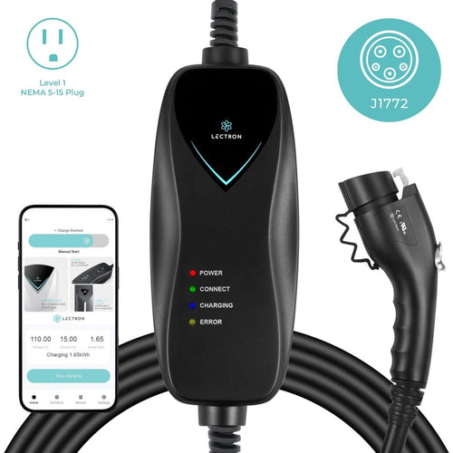Lectron Portable Level 1 J1772 EV Charger | 120V | 15 Amp | NEMA 5-15 | Standard / WiFi-Enabled