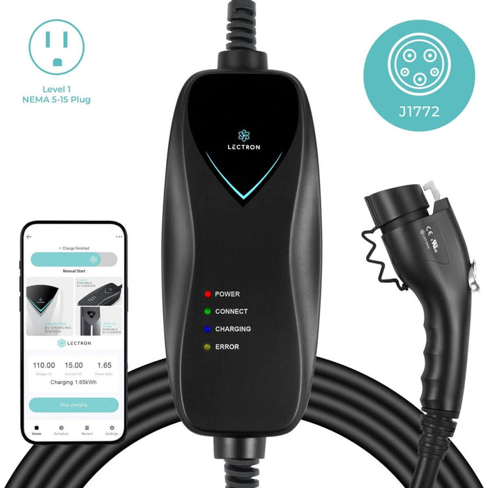 Lectron Portable Level 1 J1772 EV Charger | 120V | 15 Amp | NEMA 5-15 | Standard / WiFi-Enabled
