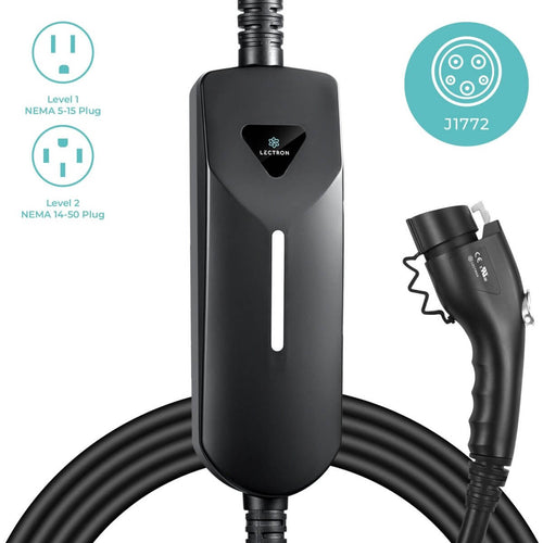 Lectron Portable Level 1 & 2 J1772 EV Charger | 120V & 240V | 12 & 40 Amp | NEMA 5-15 & 14-50