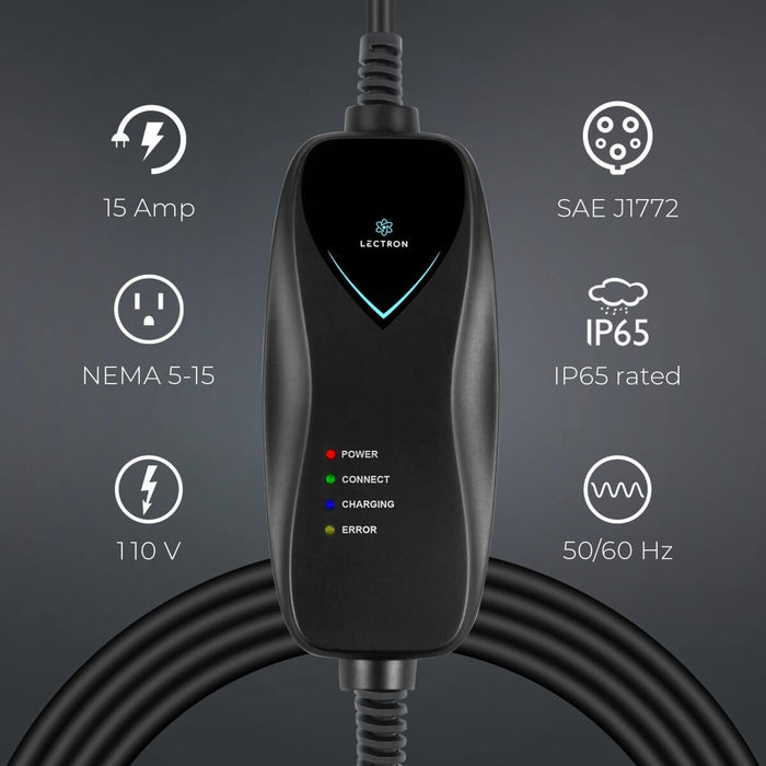Morec 15A EV Charger Level 1 NEMA5-15P Ev Charging Cable 100V-120V Portable EVSE SAE J1772 Plug Home Electric Vehicle Charging Station Compatible With All EV Cars 6m (20 Feet