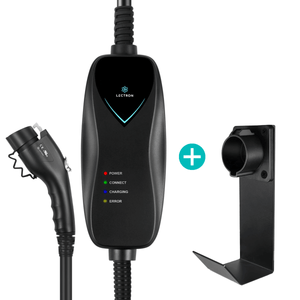 Lectron Portable Level 1 J1772 EV Charger bundle with charger handle dock and J-Hook, 110V, 15 Amp, NEMA 5-15 plug, compact and easy-to-install electric vehicle charging solution