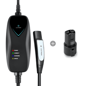 Lectron Portable Level 1 Tesla Charger bundle with 80 Amp J1772 to Tesla Adapter, 110V 15A NEMA 5-15, designed for safe, convenient, and flexible home and public EV charging