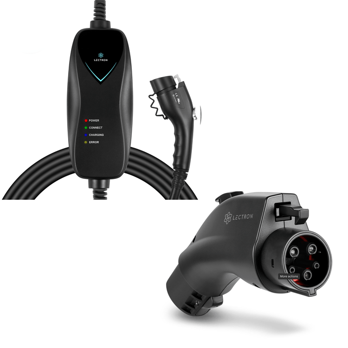 Lectron Portable Level 1 J1772 EV Charger + 80A Tesla to J1772 EV Adapter Bundle | 120V | 15 Amp | NEMA 5-15