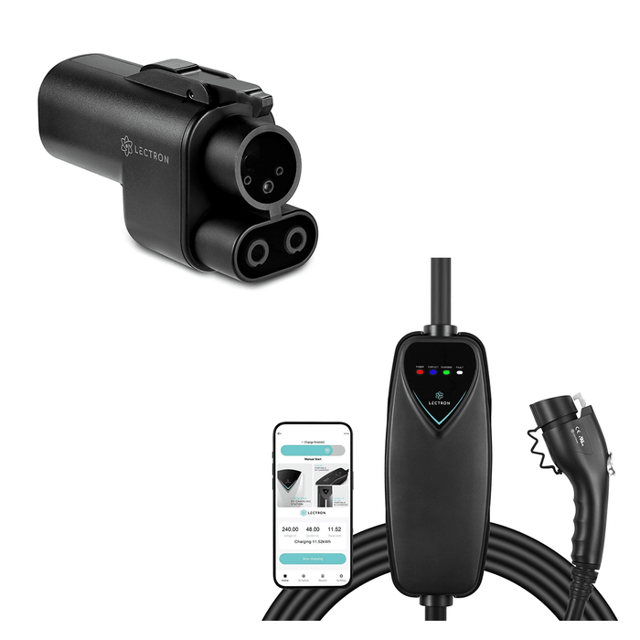Lectron Tesla Supercharger (NACS) to CCS Adapter with Interlock (500A / 1000V) + Level 2 J1772 Charger (WiFi Version) Bundle | 240V | 40 Amp | NEMA 14-50