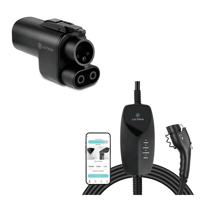 Lectron Tesla Supercharger (NACS) to CCS Adapter with Interlock (500A / 1000V) + Portable Level 1 J1772 EV Charger (WiFi Version) Bundle | 120V | 12 Amp | NEMA 5-15