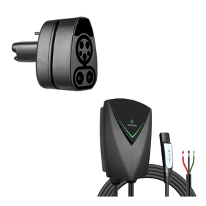 Nexus EV charging station with a NACS Tesla connector bundled with a CCS to NACS adapter.