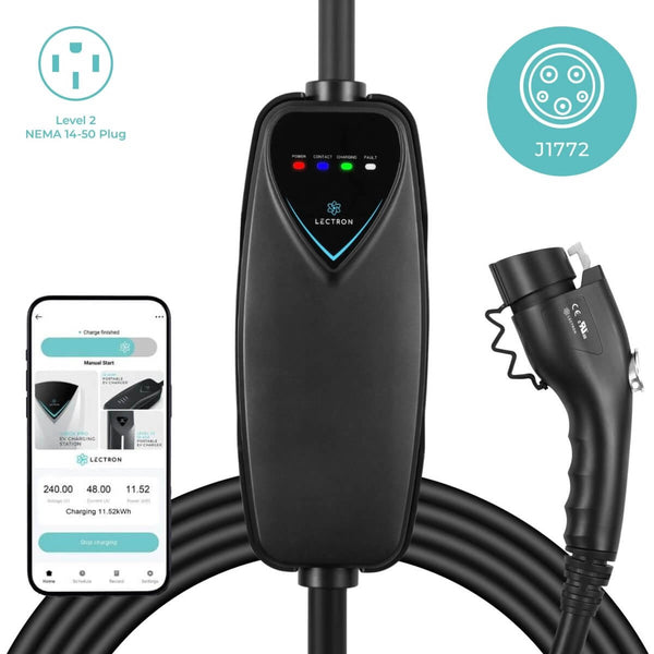 Richeer Level 2 Portable EV Charger (16Amp 3.8KW 240V),16.4FT Cable Electric Vehicle Charger with NEMA 6-20 Plug, Bluetooth WiFi Enabled,App Control, PERGEAR P2 Level 2 EV Charger, 2-in-1 Portable and Wall-mounted EV Charger