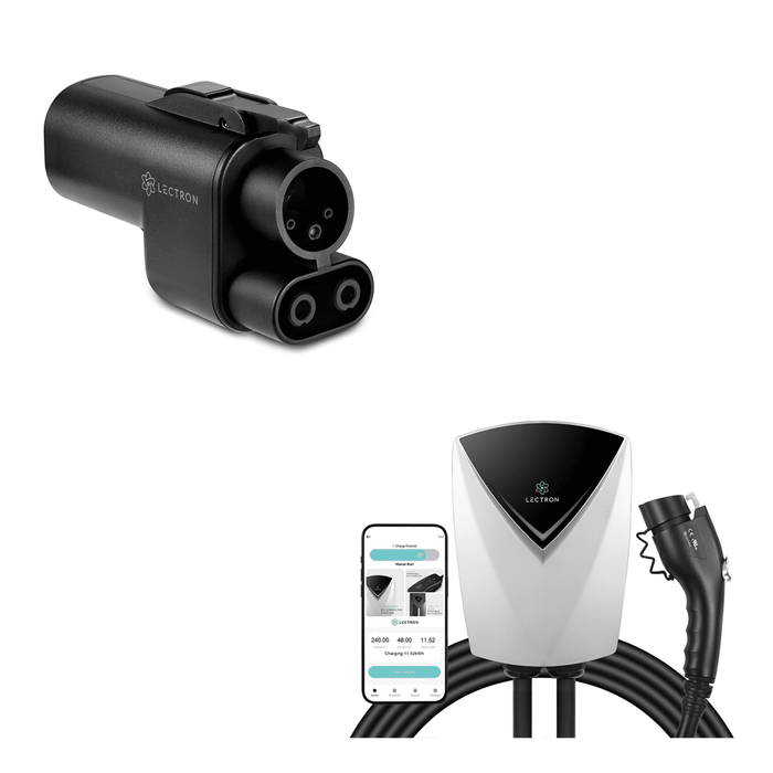 Lectron NACS to CCS Adapter with Interlock | 1000V | 500 Amp + Level 2 J1772 V-BOX Pro EV Charging Station WiFi App Version Bundle | 240V | 48 Amp