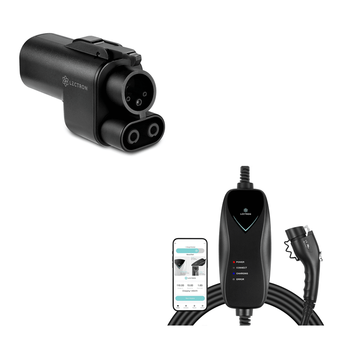 Lectron NACS to CCS Adapter with Interlock | 1000V | 500 Amp + Portable Level 1 J1772 EV Charger (WiFi Version) Bundle | 120V | 12 Amp | NEMA 5-15