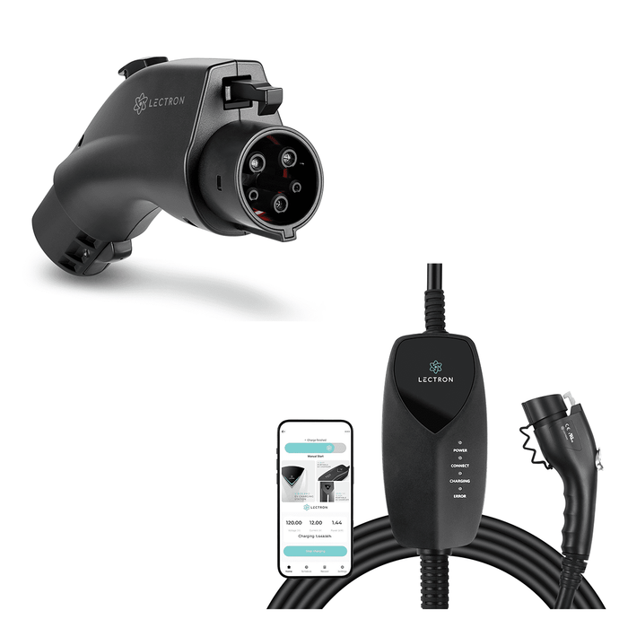 Lectron Tesla to J1772 EV Adapter (80A) + Portable Level 1 J1772 EV Charger (WiFi Version) Bundle | 120V | 12 Amp | NEMA 5-15