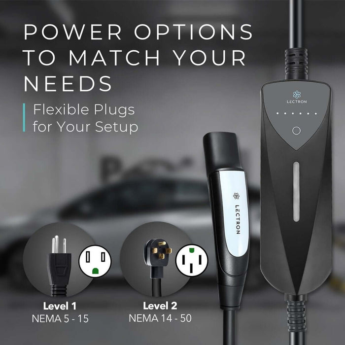 Lectron Portable Level 1 & 2 Tesla NACS EV Charger | 120V & 240V | Adjustable Current 8-40A | NEMA 5-15 & 14-50