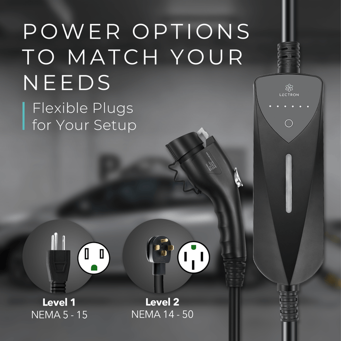 Lectron Portable Level 1 & 2 J1772 EV Charger | 120V & 240V | Adjustable Current 8-40A | NEMA 5-15 & 14-50
