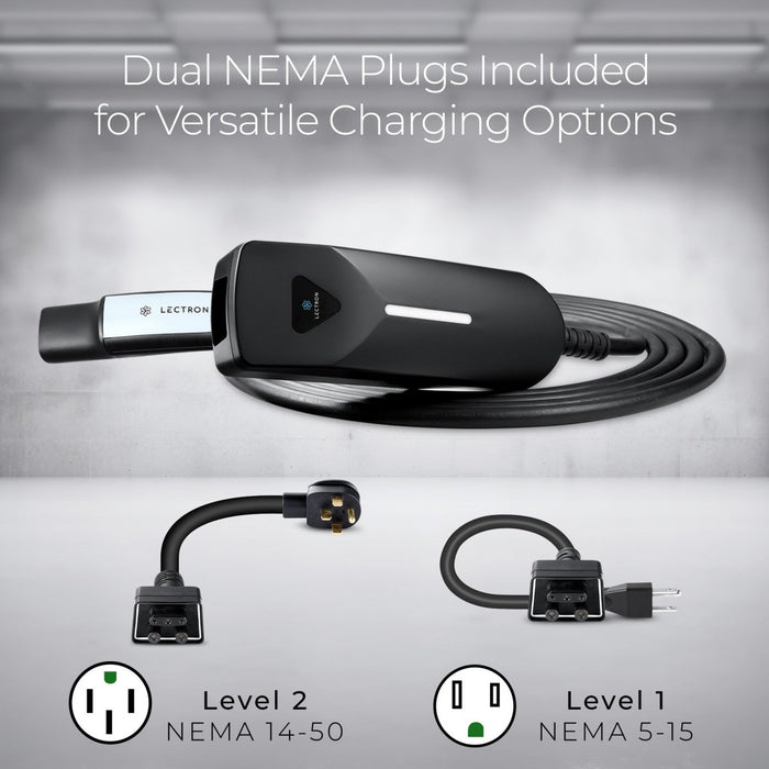 Lectron Portable Level 1 & 2 Tesla NACS EV Charger + Lectron J1772 to NACS Adapter Bundle | 110V & 240V | 12 & 40 Amp | NEMA 5-15 & 14-50