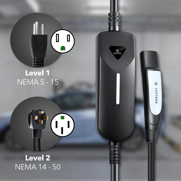 Lectron Portable Level 1 & 2 Tesla NACS EV Charger + Lectron J1772 to NACS Adapter Bundle | 110V & 240V | 12 & 40 Amp | NEMA 5-15 & 14-50