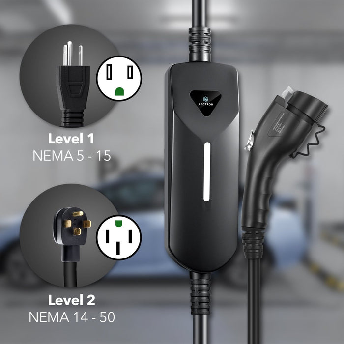 Lectron Portable Level 1 & 2 J1772 EV Charger | 110V & 240V | 12 & 40 Amp | NEMA 5-15 & 14-50