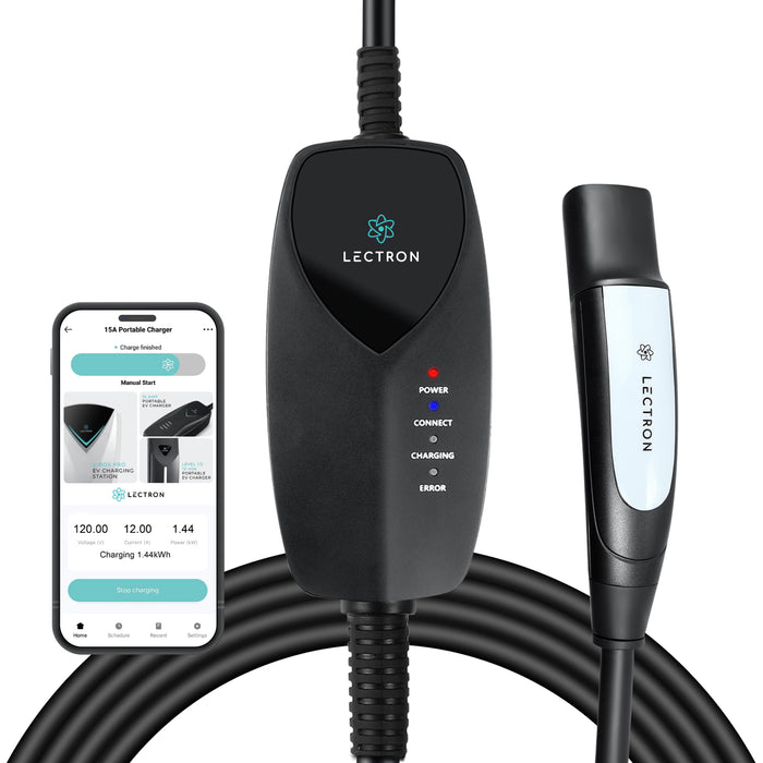 Lectron Portable Level 1 Tesla EV Charger (WiFi) with App Control |120V |12 Amp | NEMA 5-15 | 16 ft Cord