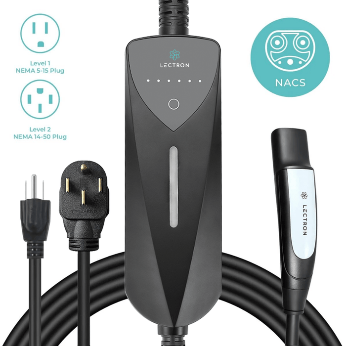 Lectron Portable Level 1 & 2 Tesla NACS EV Charger | 120V & 240V | Adjustable Current 8-40A | NEMA 5-15 & 14-50