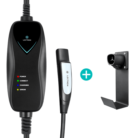 Lectron Portable Level 1 Tesla Charger + Charger Handle Dock and J-Hook | 120V | 15 Amp | NEMA 5-15