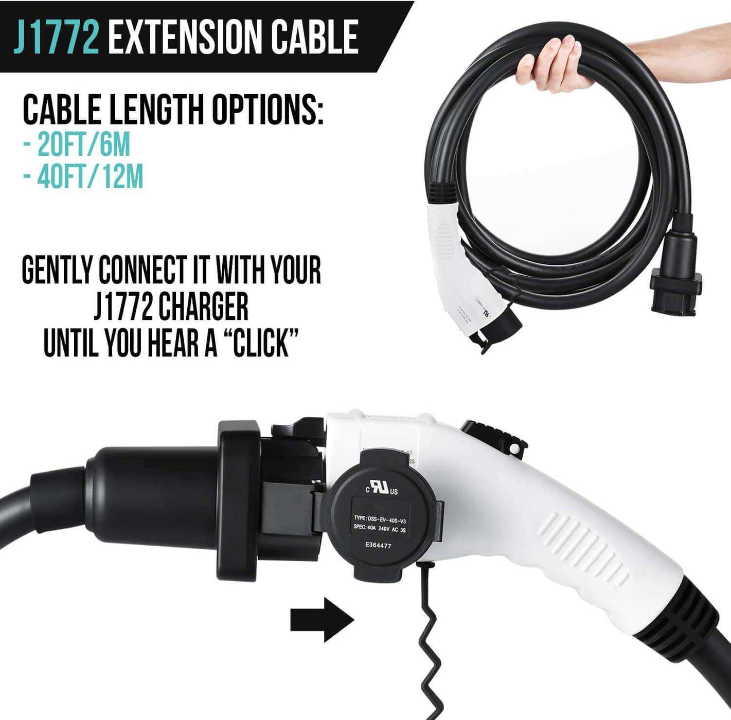 J1772 Extension Cord 20ft for EV Chargers Lectron — Lectron EV