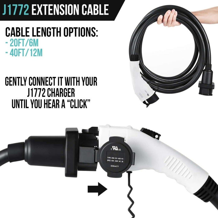 Lectron Portable Level 1 J1772 EV Charger + 40 ft J1772 EV Extension Cord Bundle | 110V | 15 Amp | NEMA 5-15