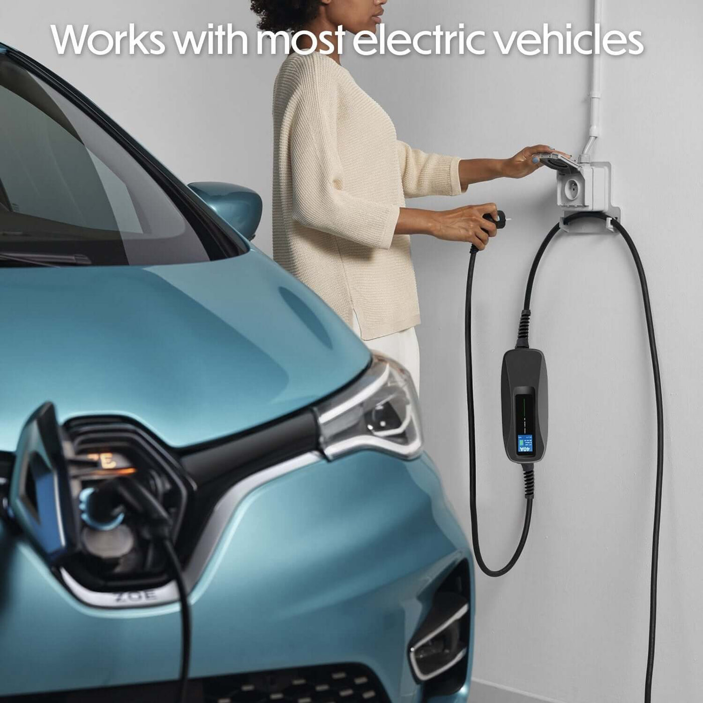 Portable Electric Car Charger Level 2 & 15ft Extension Cord Lectron