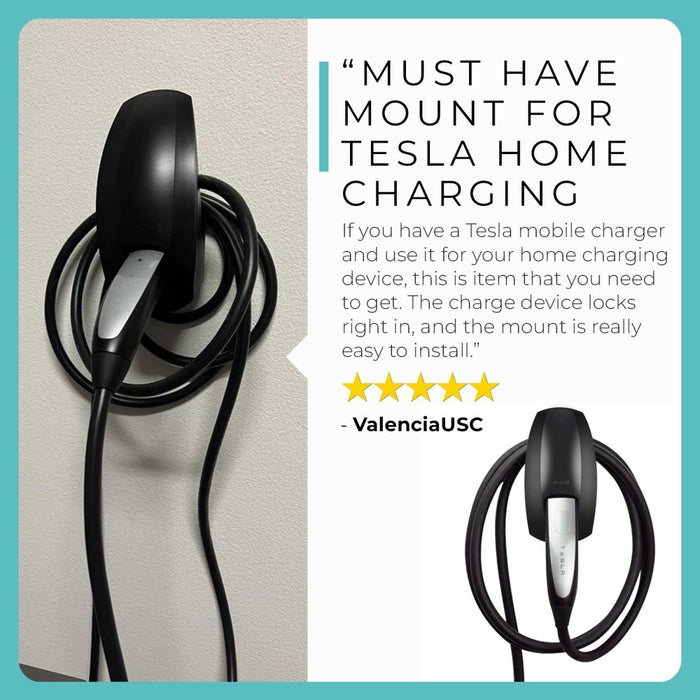 Lectron Tesla Charger Mount and Cable Organizer Compatible with Tesla Model X, Model S, Model 3, Model Y (Black)